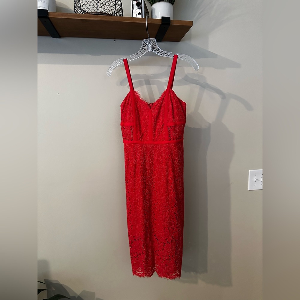Express Coral Lace Sleeveless Mini-Midi Dress